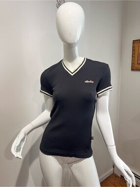 Ellesse Made in Italy Black Ribbed Tennis Top